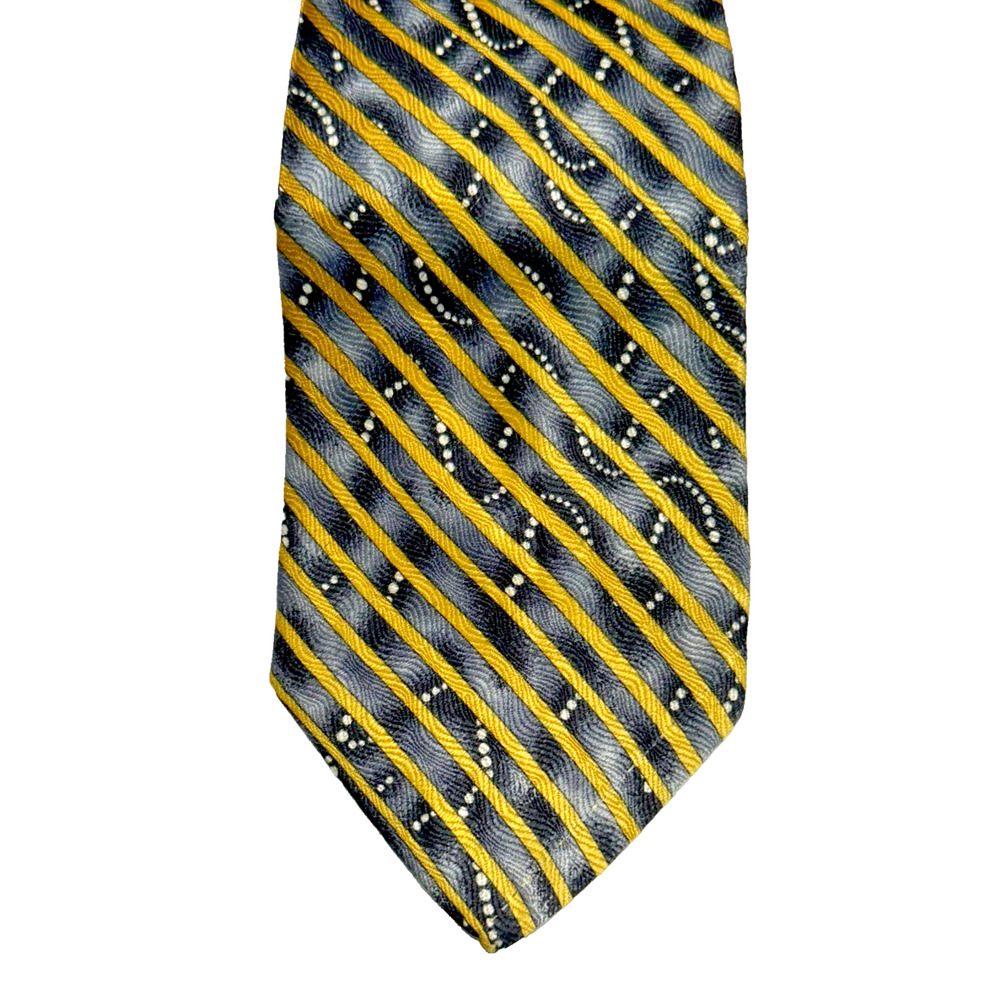 Vintage Matrix by Format 100% Silk Necktie Black Gray Gold Stripe Dots 56" L 4"